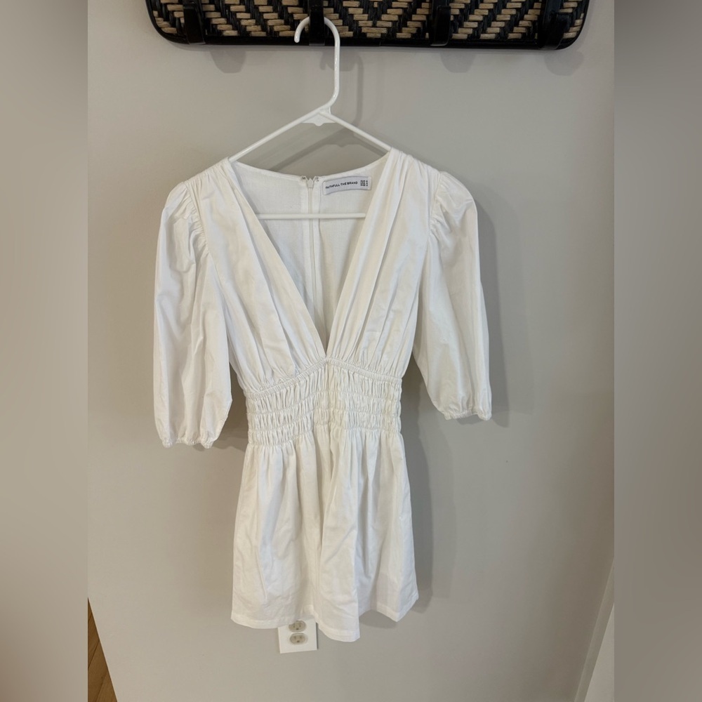 Faithful the Brand Valledoria Puff Sleeve V-neck Mini Dress - White - US Size 4 - Picture 7 of 15